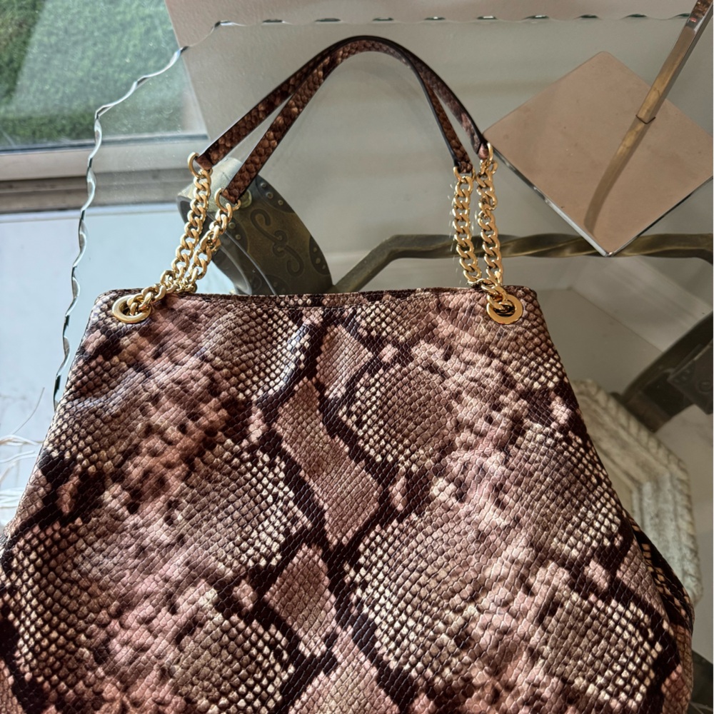 MICHAEL KORS Jet Brown Embossed Python Shoulder B… - image 11